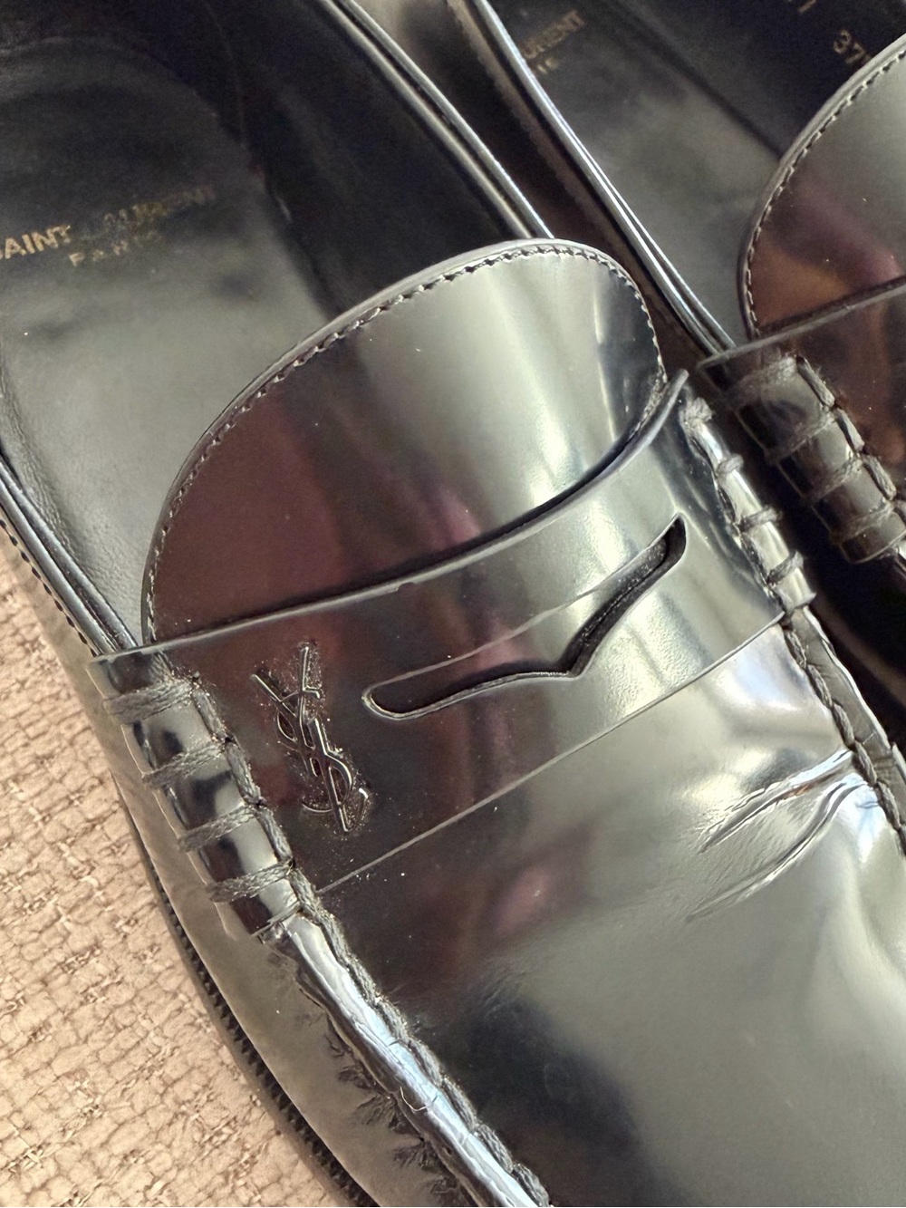 Saint Laurent YSL Black Glossy Penny Loafers - Picture 2 of 10